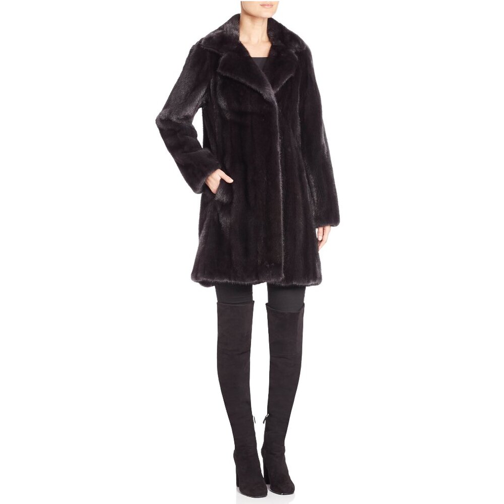 NWT $21600 Saks Fur Salon GENUINE MINK FUR black 3/4 stroller coat SZ S fits 4 6